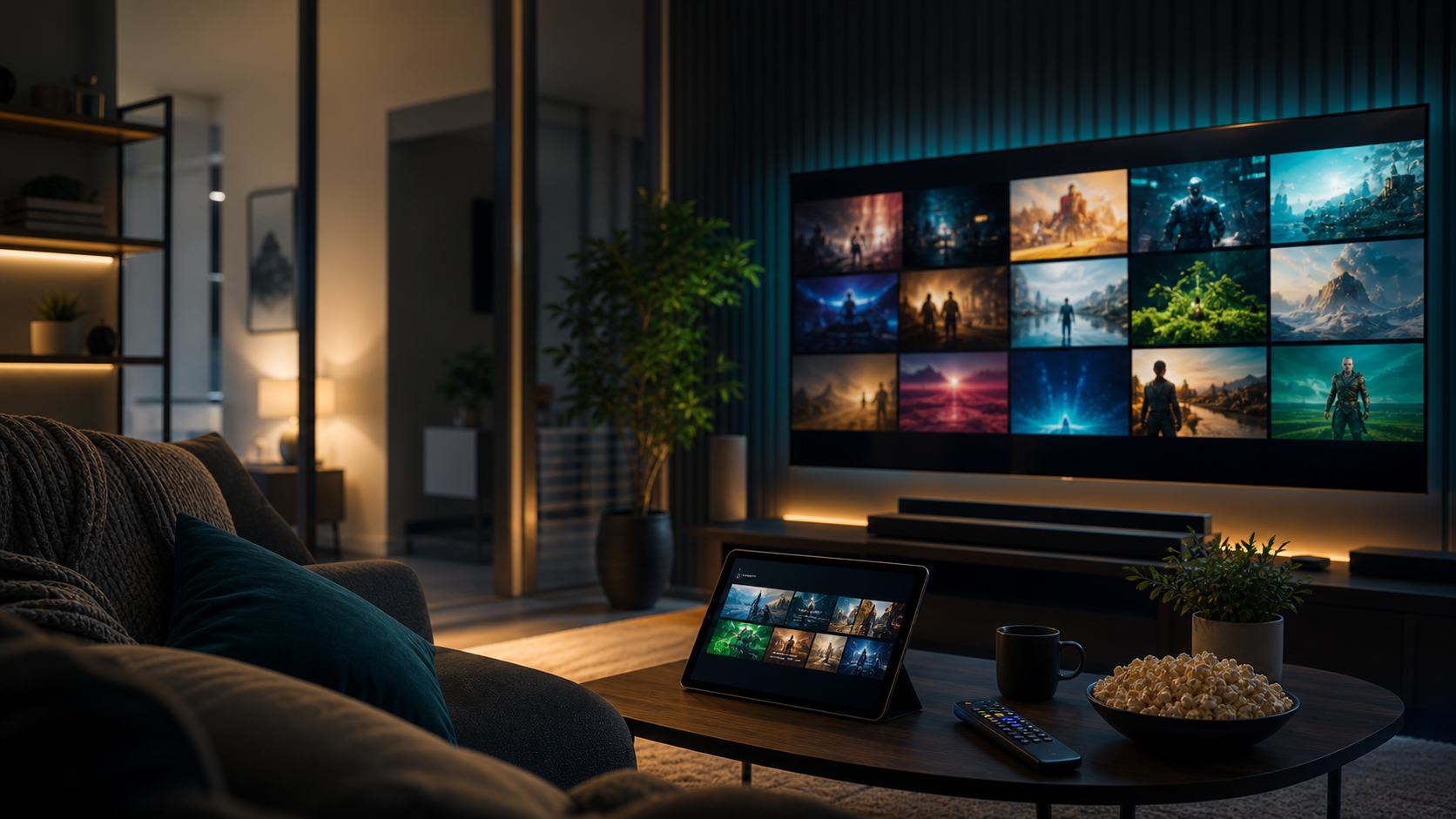 Warme Wohnzimmer-Szene fuer IPTV Preise und Paketauswahl